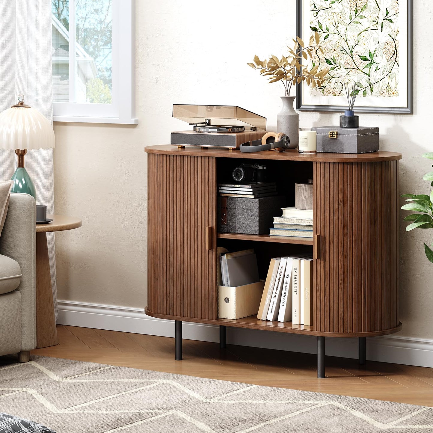 Buffet Cabinet with Storage, 40" Sideboard Buffet with Sliding Door, Coffee Bar Cabinet with Adjustable Shelf, Console Table, Accent Table for Entryway, Kitchen, Dining Room