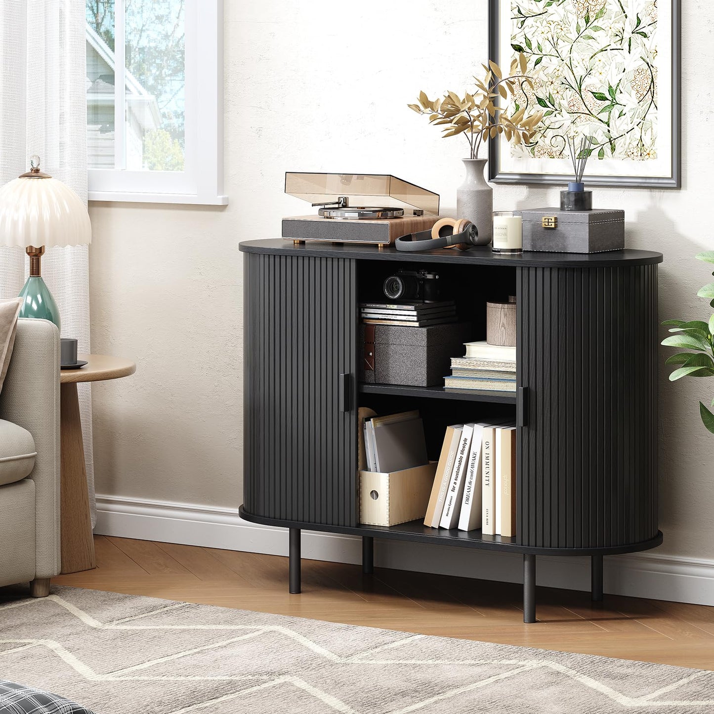 Buffet Cabinet with Storage, 40" Sideboard Buffet with Sliding Door, Coffee Bar Cabinet with Adjustable Shelf, Console Table, Accent Table for Entryway, Kitchen, Dining Room